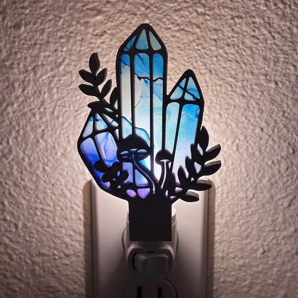 Crystal Mushroom Handmade Night Light Blue Purple Wall‎ Plug-In LED